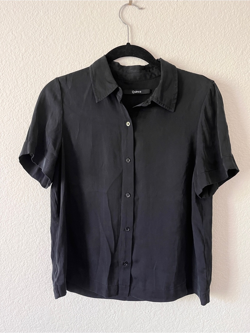 Quince Washable Stretch Silk Short Sleeve Blouse